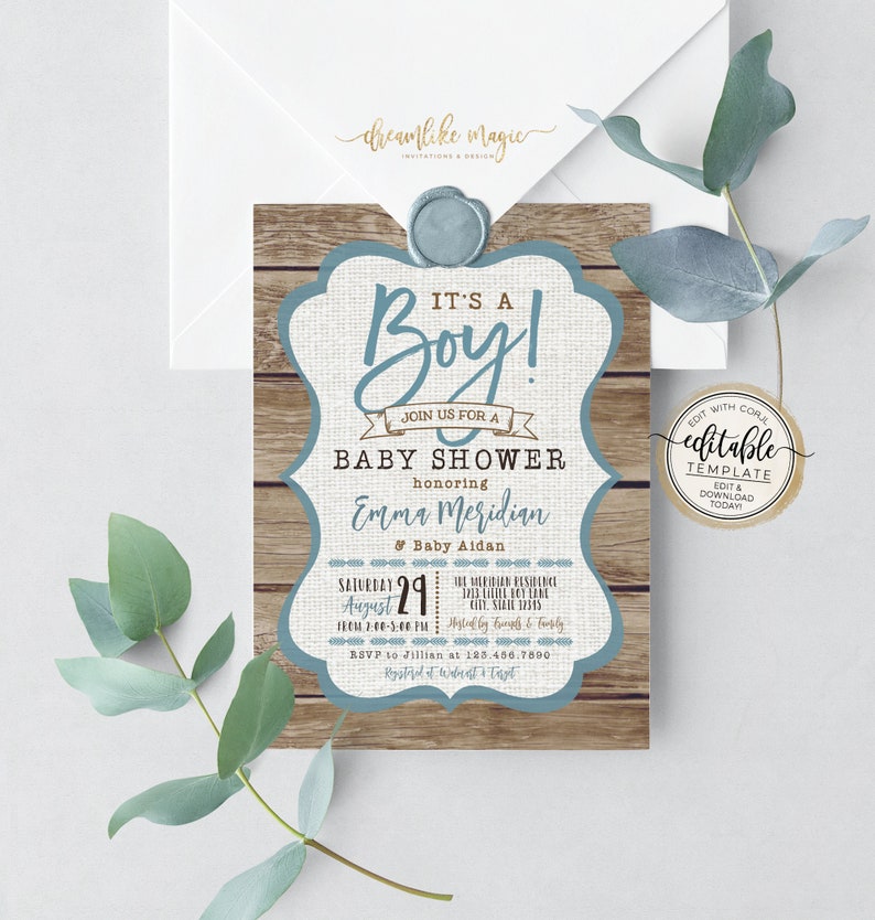 It's a Boy Baby Shower Invitation Template, Rustic Wood Baby Shower, Boy Baby Shower Invites, Printable Invite Editable Invitation Baby Boy image 6
