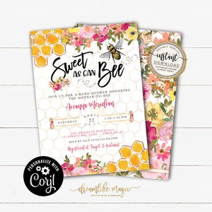 Sweet as Can Bee Baby Shower Bundle, Bee Baby Shower Invitation, Books for Baby, Diaper Raffle, Thank You, DIY Printable Editable Templates image 6