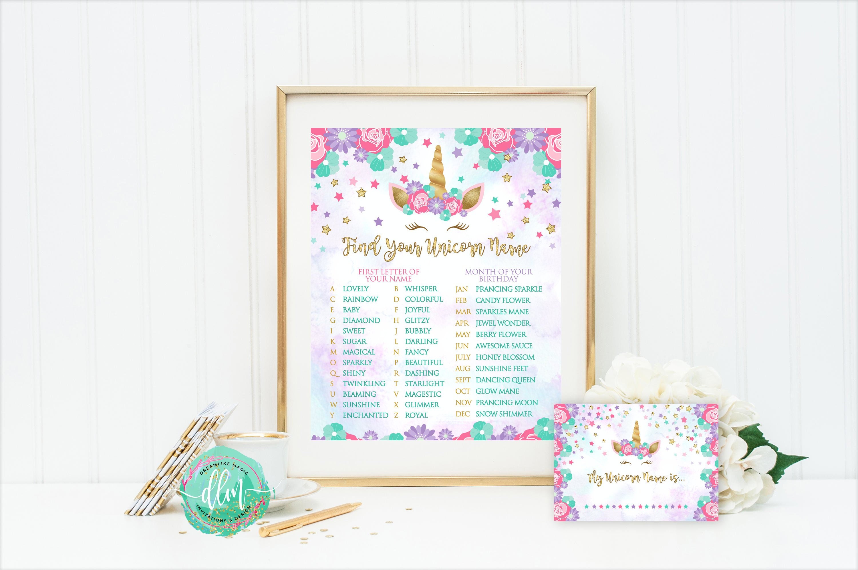 unicorn name game printable unicorn party name poster