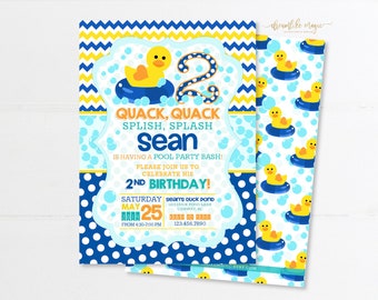 Rubber Duckie Birthday Pool Party Invitation, Rubber Ducks Party Invite, Duck Birthday Invitations, Boy Birthday Invite, Digital or Printed