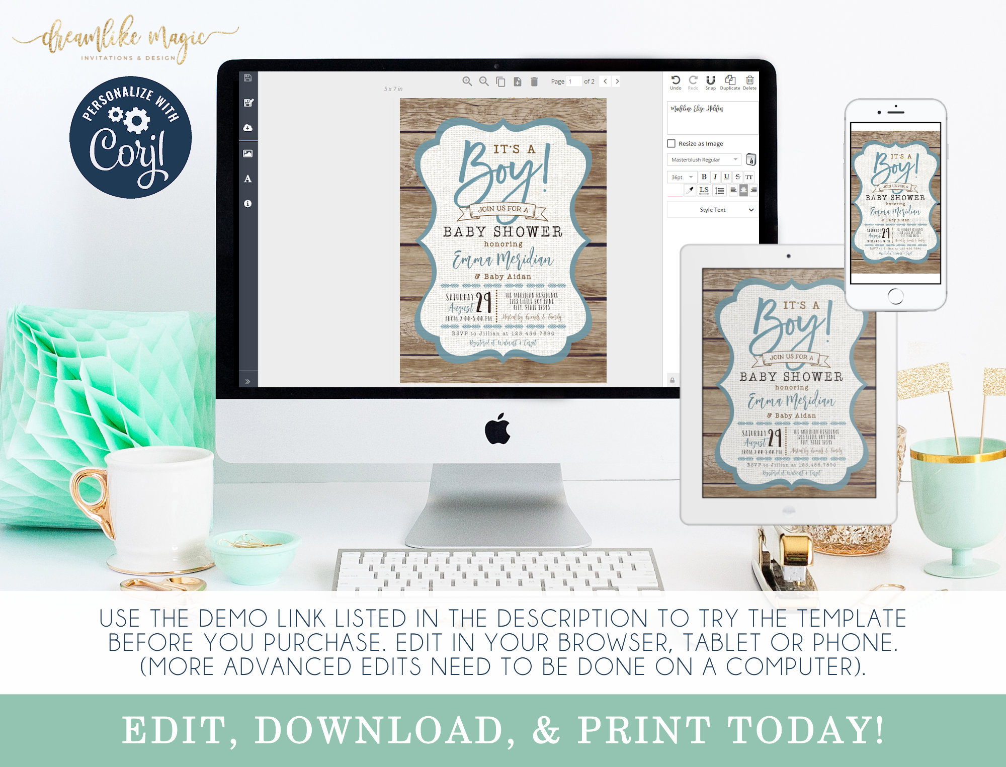 It's a Boy! Baby Shower Invitation Template, Rustic Wood Baby Shower ...