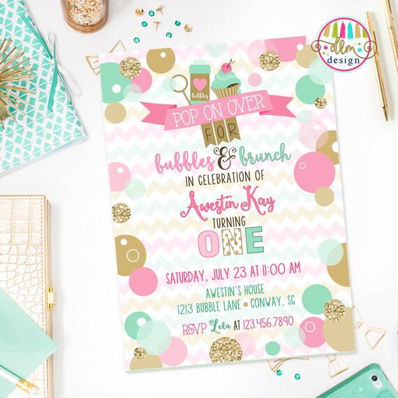 Bubbles & Brunch Birthday Invite Bubbles Birthday Party Etsy