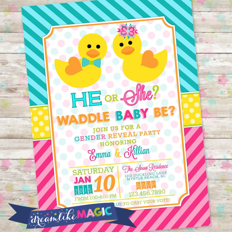 Waddle It Be Duck Gender Reveal Invite He or She Rubber Etsy