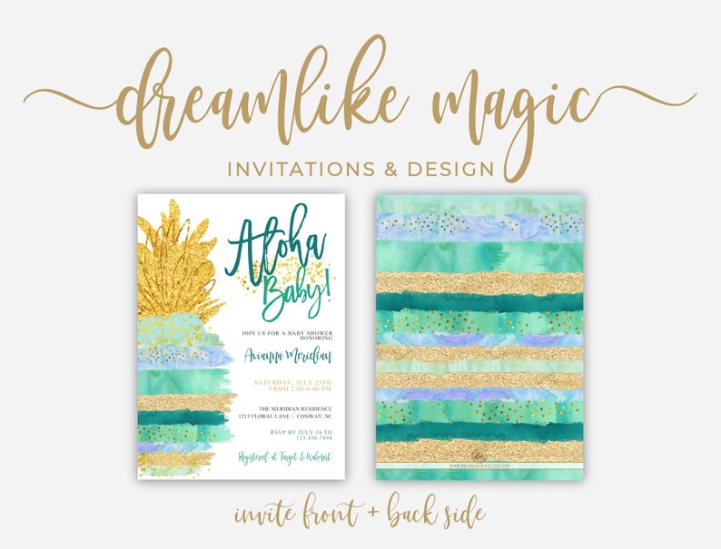 Pineapple Baby Boy Shower Invitation Set, Tropical Baby Shower Invite Set, Aloha Watercolor Baby Shower Invite, INSTANT DOWNLOAD, EDITABLE image 2