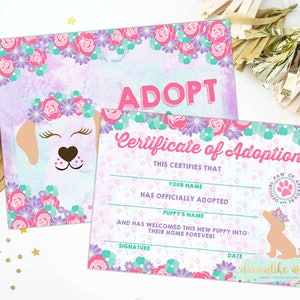 Adopt a Puppy Adoption Certificate, Puppy Birthday Party Printable, Puppy Face, Doggie Birthday, Puppies Adoption Center, Puppy Parties, DIY image 2