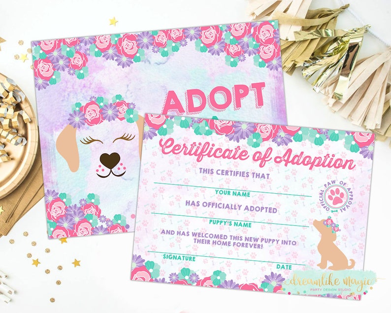 Adopt a Puppy Adoption Certificate, Puppy Birthday Party Printable, Puppy Face, Doggie Birthday, Puppies Adoption Center, Puppy Parties, DIY image 2