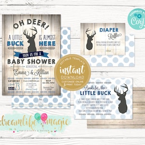 Little Buck Baby Shower Invitation, Rustic Baby Shower Set, Woodsy Baby Shower, Hunting Baby Shower, Little Buck Invite, Baby Boy Shower image 1