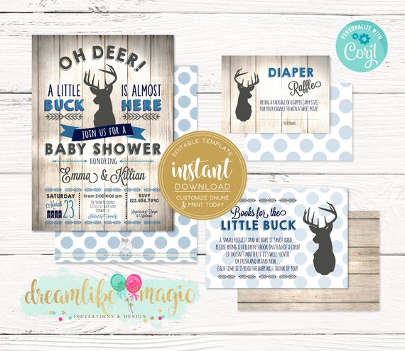 Rustic Deer Baby Shower Invitation Personalized Custom **You Print