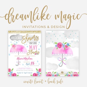 April Showers Bring May Flowers Baby Shower Invitation, Baby Girl Spring Sip & See, Baby Sprinkle Editable Template, Umbrella Baby Shower image 3