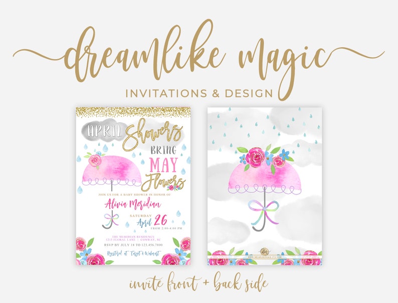 April Showers Bring May Flowers Baby Shower Invitation, Baby Girl Spring Sip & See, Baby Sprinkle Editable Template, Umbrella Baby Shower image 3
