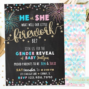 New Year's Gender Reveal Invite, Fourth of July, Firework Gender Reveal, Firecracker, Summer Gender Reveal, Fireworks, Reveal Invitation image 3