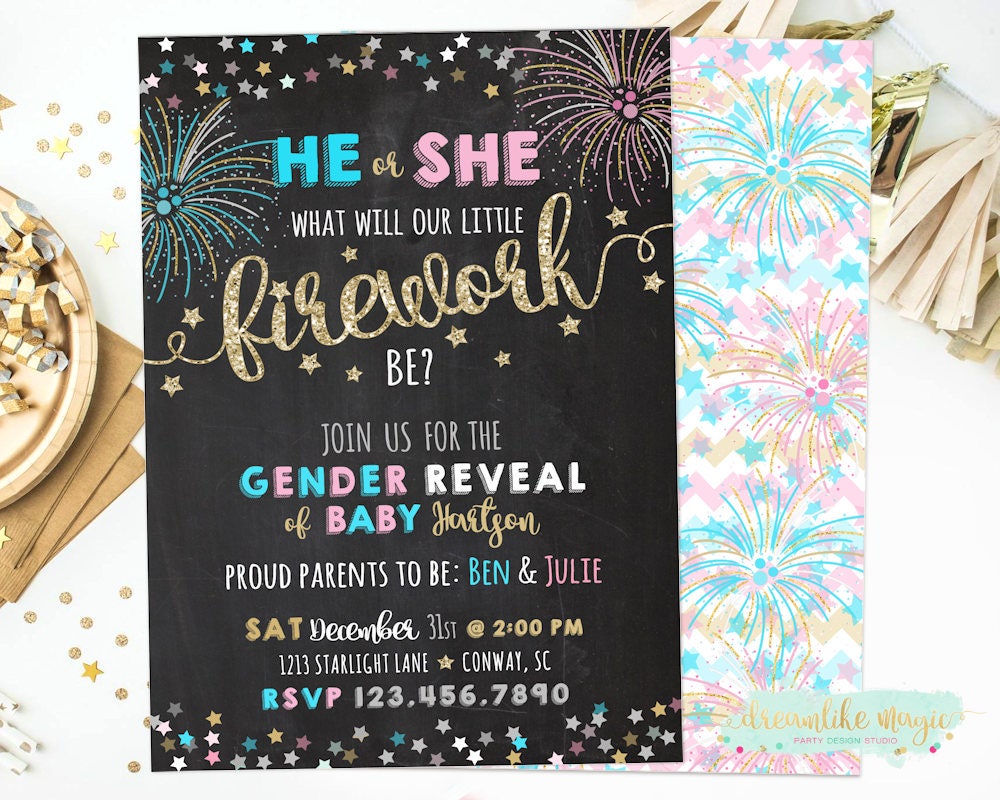 New Year's Gender Reveal Invite Fourth of July Firework Etsy