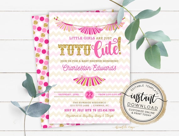 tutu cute baby shower invitations