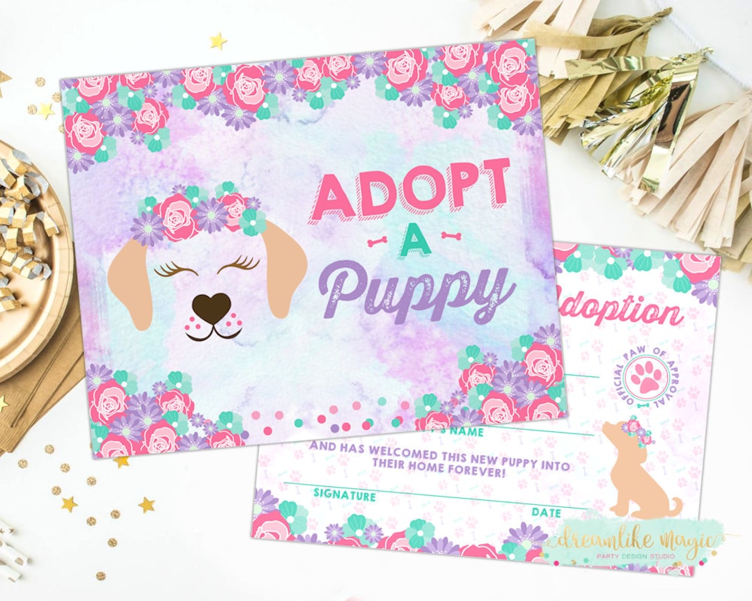 Adopt a Puppy Adoption Certificate, Puppy Birthday Party Printable ...