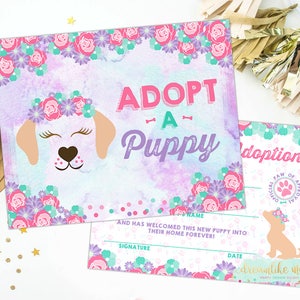 Adopt a Puppy Adoption Certificate, Puppy Birthday Party Printable, Puppy Face, Doggie Birthday, Puppies Adoption Center, Puppy Parties, DIY image 1
