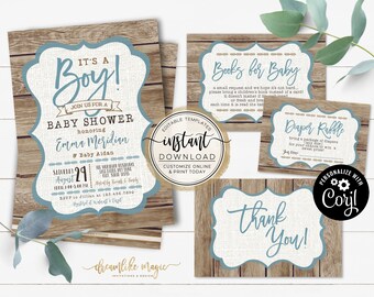It's a Boy! Baby Shower Invitation Template, Rustic Wood Baby Shower, Boy Baby Shower Invites, Printable Invite Editable Invitation Baby Boy
