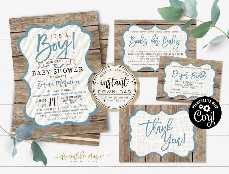 It's a Boy Baby Shower Invitation Template, Rustic Wood Baby Shower, Boy Baby Shower Invites, Printable Invite Editable Invitation Baby Boy image 1