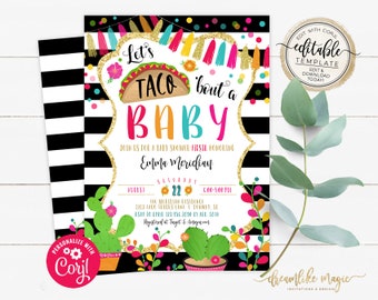 Let's Taco 'bout a Baby Shower Fiesta Invitation, Gender Neutral Baby Shower, Editable Invite Template for Baby Shower