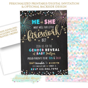 New Year's Gender Reveal Invite, Fourth of July, Firework Gender Reveal, Firecracker, Summer Gender Reveal, Fireworks, Reveal Invitation image 4