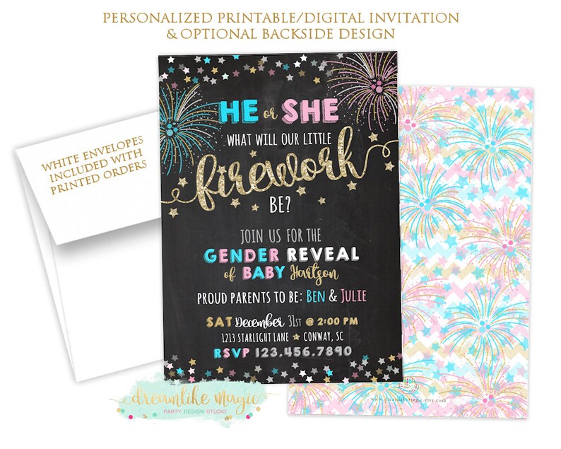 New Year's Gender Reveal Invite, Fourth of July, Firework Gender Reveal, Firecracker, Summer Gender Reveal, Fireworks, Reveal Invitation image 4