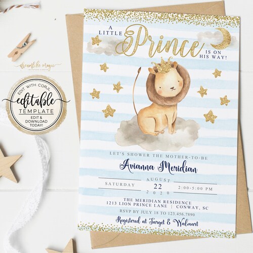Lion Baby Shower Invitation Template Editable Boy Baby - Etsy