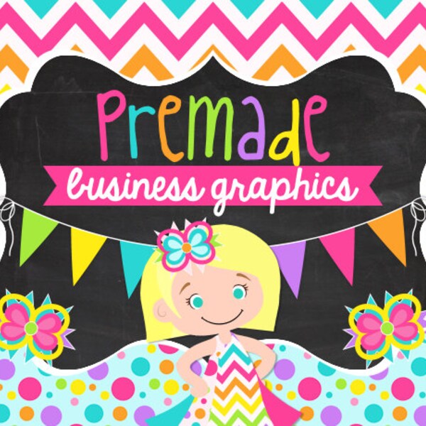 Premade Signature Etsy Shop Banner Set Facebook Cover Profile Pic- Chevron with Buntings Polkadots Bowtique
