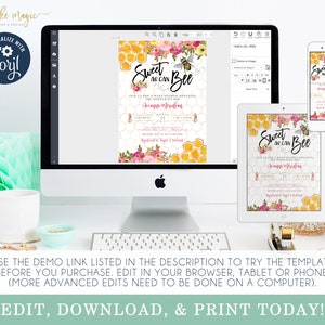 Sweet as Can Bee Baby Shower Bundle, Bee Baby Shower Invitation, Books for Baby, Diaper Raffle, Thank You, DIY Printable Editable Templates image 3
