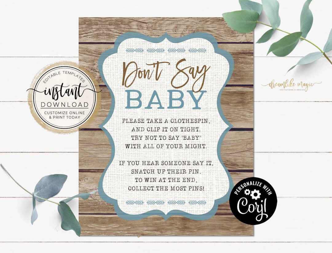 It's a Boy! Rustic Themed Baby Shower Game, Don't Say Baby Printable ...