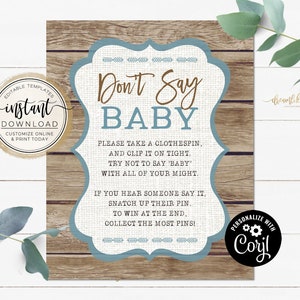 It's a Boy! Rustic Themed Baby Shower Game, Don't Say Baby Printable, Editable Game Template, Baby Shower Games, Baby Boy Shower, Deer Theme