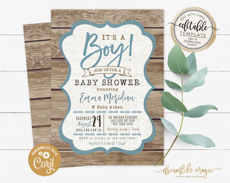 Boy Rustic Baby Shower Invitation It's A Boy Wood Etsy