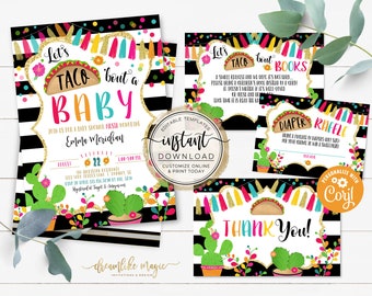 Let's Taco 'bout a Baby Shower Fiesta Invitation Bundle, Editable Fiesta Baby Shower Invitation, Cactus Baby Sprinkle, Taco Baby Shower Set