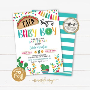 Taco 'bout a Baby Boy Shower Fiesta Invitation Bundle, Printable Editable Template, Diaper Raffle Card, Bring a Book Request Card Inserts image 6