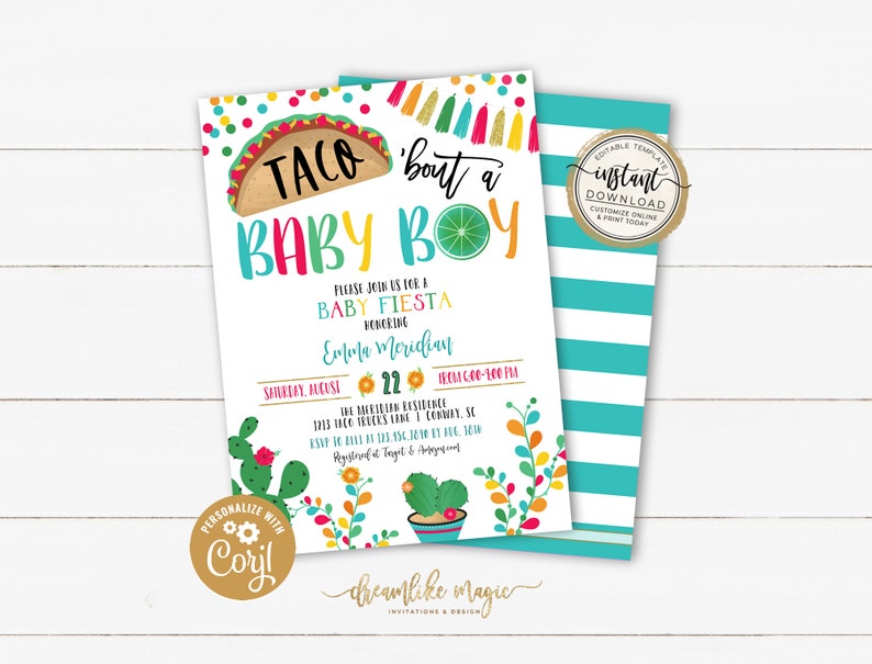 Taco 'bout a Baby Boy Shower Fiesta Invitation Bundle, Printable Editable Template, Diaper Raffle Card, Bring a Book Request Card Inserts image 6