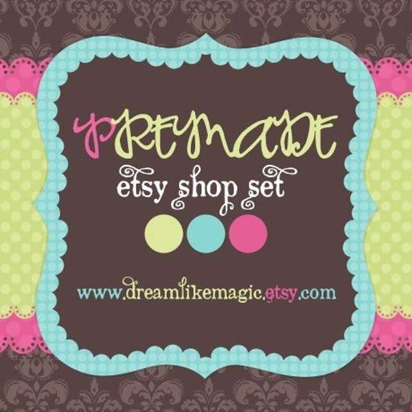 Gray Damask- Premade Etsy Set
