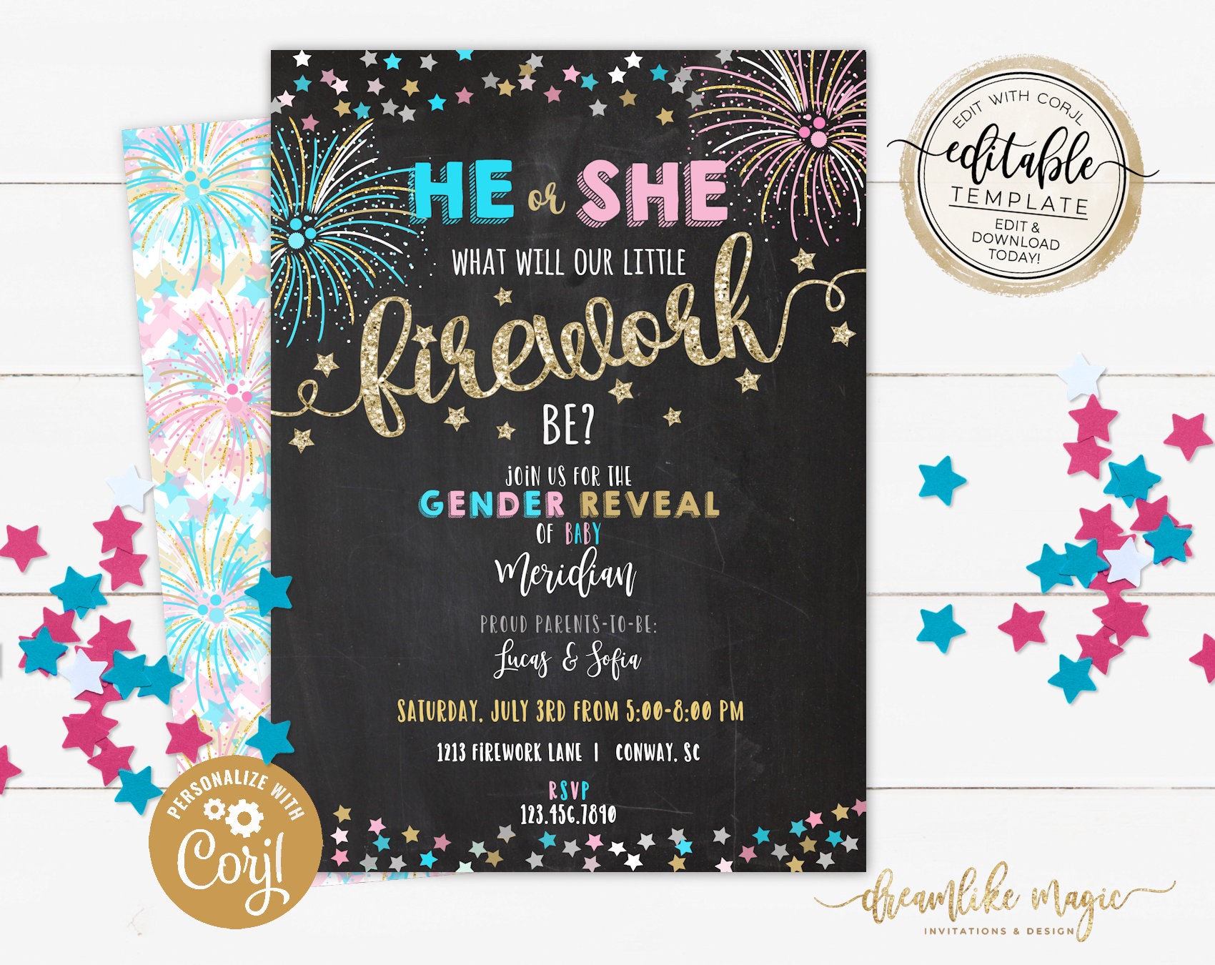 Firework Gender Reveal Invitation 4th of July Baby Gender Etsy Singapore