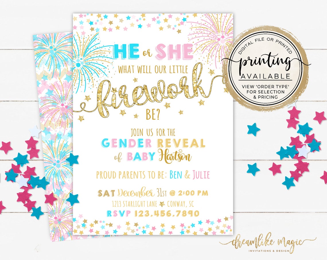 Firework Gender Reveal Firecracker Gender Reveal Invitation Etsy