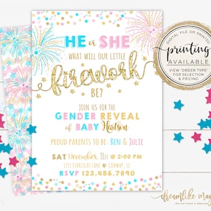 Firework Gender Reveal, Firecracker Gender Reveal Invitation, 4th of July Gender Reveal, New Years Gender Reveal Invite, Firework Reveal