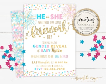 Firework Gender Reveal, Firecracker Gender Reveal Invitation, 4th of July Gender Reveal, New Years Gender Reveal Invite, Firework Reveal