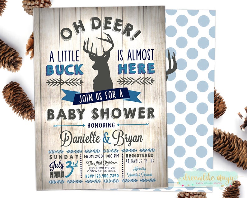 Little Buck Baby Shower Baby Boy Shower Invitation Deer Baby Etsy