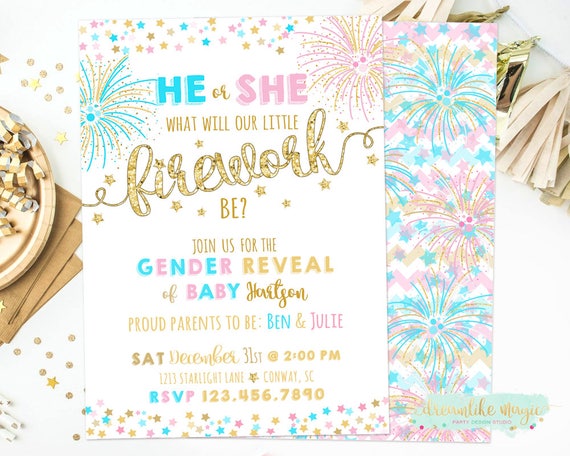New Year's Gender Reveal Invite, Fourth of July, Firework Gender Reveal, Firecracker, Fireworks, Reveal Invitation, Boy or Girl, Summer Il_570xn