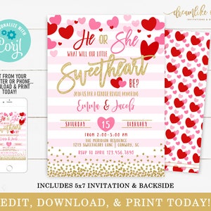 A Little Sweetheart Gender Reveal Invitation, Editable Template, Valentines Gender Reveal Invite, February Boy or Girl, Valentine's Day Baby image 2