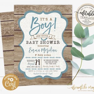 It's a Boy Baby Shower Invitation Template, Rustic Wood Baby Shower, Boy Baby Shower Invites, Printable Invite Editable Invitation Baby Boy image 7