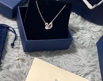 Swarovski Swan Pendant Necklace – Crystal Jewellery with Box & Bag – Gift for Her- UK