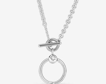 Pandora Moments Charms O Pendant T-bar Silver Necklace – 50cm