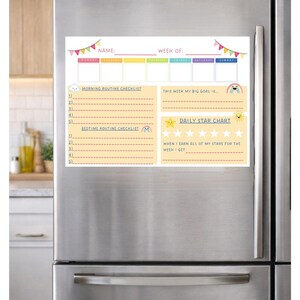 Planificador semanal para el refrigerador con TDAH para niños de 4 a 6 años: tabla de rutinas imprimible y registro de recompensas