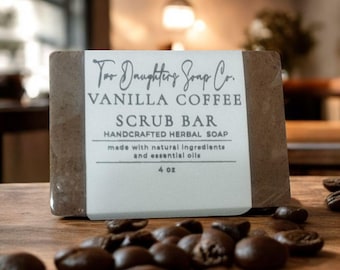 Handcrafted Vanilla Coffee Scrub Soap Bar: Shea Butter Exfoliation, Coffee Exfoliating