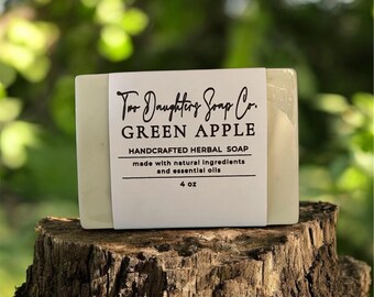 Green Apple Soap Shea Butter & French Green Clay 4 oz Natural Bar Handmade Soap