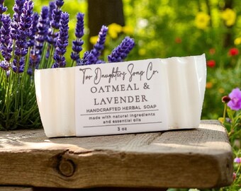 Lavender Oatmeal Soap: Shea Butter, Essential Oil, Handmade 3oz Slice