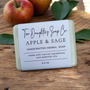 Apple Sage Soap: Shea Butter & French Green Clay - 4.5oz Natural Bar, Handmade Soap