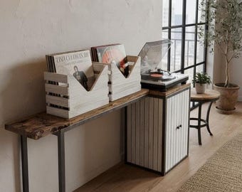Antique White Reclaimed Wood Record Crate – Rustic LP Album Holder, Flip Bin Display